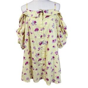 No Comment Gingham Floral Off Shoulder Dress